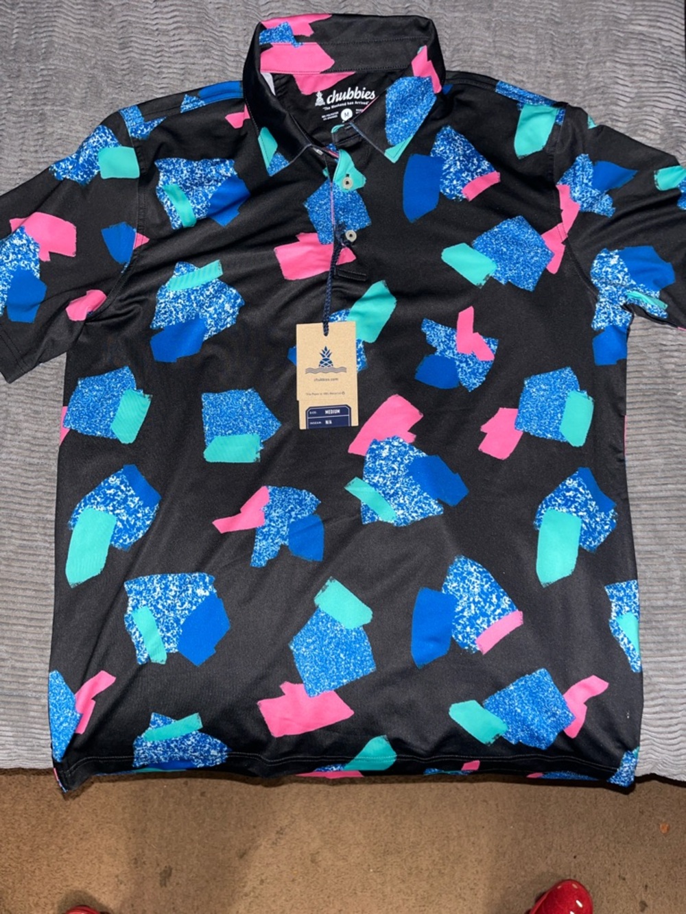 chubbies Black Polo with Blue, Teal & Pink Abstract Print